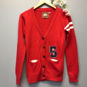 Alcott Women’s Red Cardigan Varsity Sweater Size Small [R]